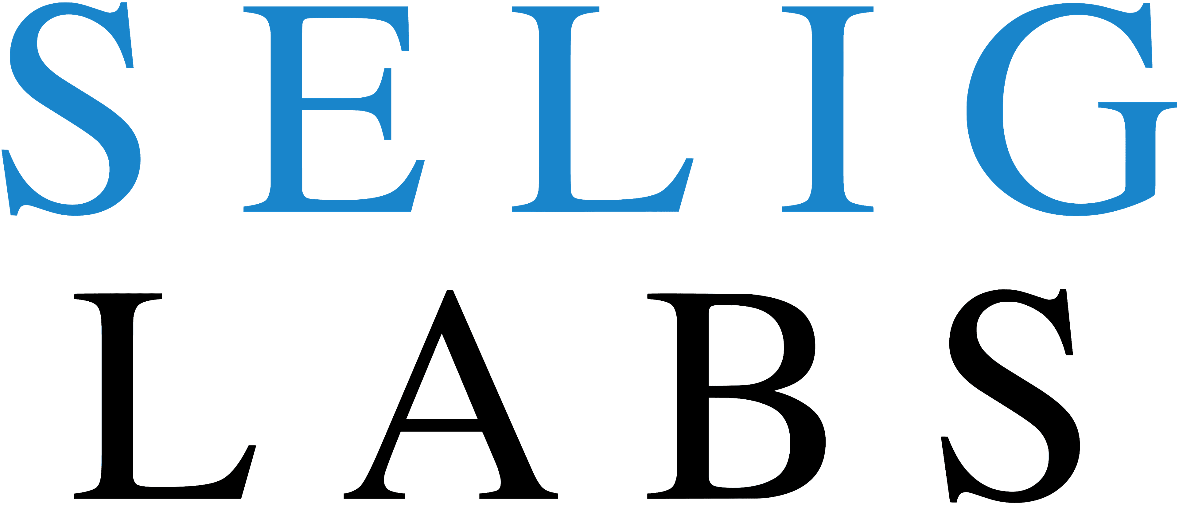 A blue Selig stacked over a black Labs
